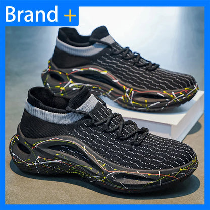 Men's Sports Shoes Soft Light Mesh Thick Sole Anti-Slip Tennis Shoes Spring New Fashion Lace-Up Outdoor Fitness Running Shoes