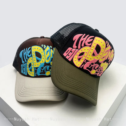 Unisex, interessant, 3D-printet bogstav, baseballkasketter, solskærm, tegneserie, åndbar, farveblok, trucker-kasketter, mesh, alsidig inderside