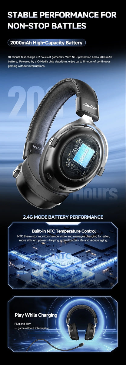 HaaYot Professional Wireless Gaming Bluetooth 6.0 Headset,7.1 Virtual Surround Sound,Low Latency 15ms for PC,PS5,Mobile,Switch