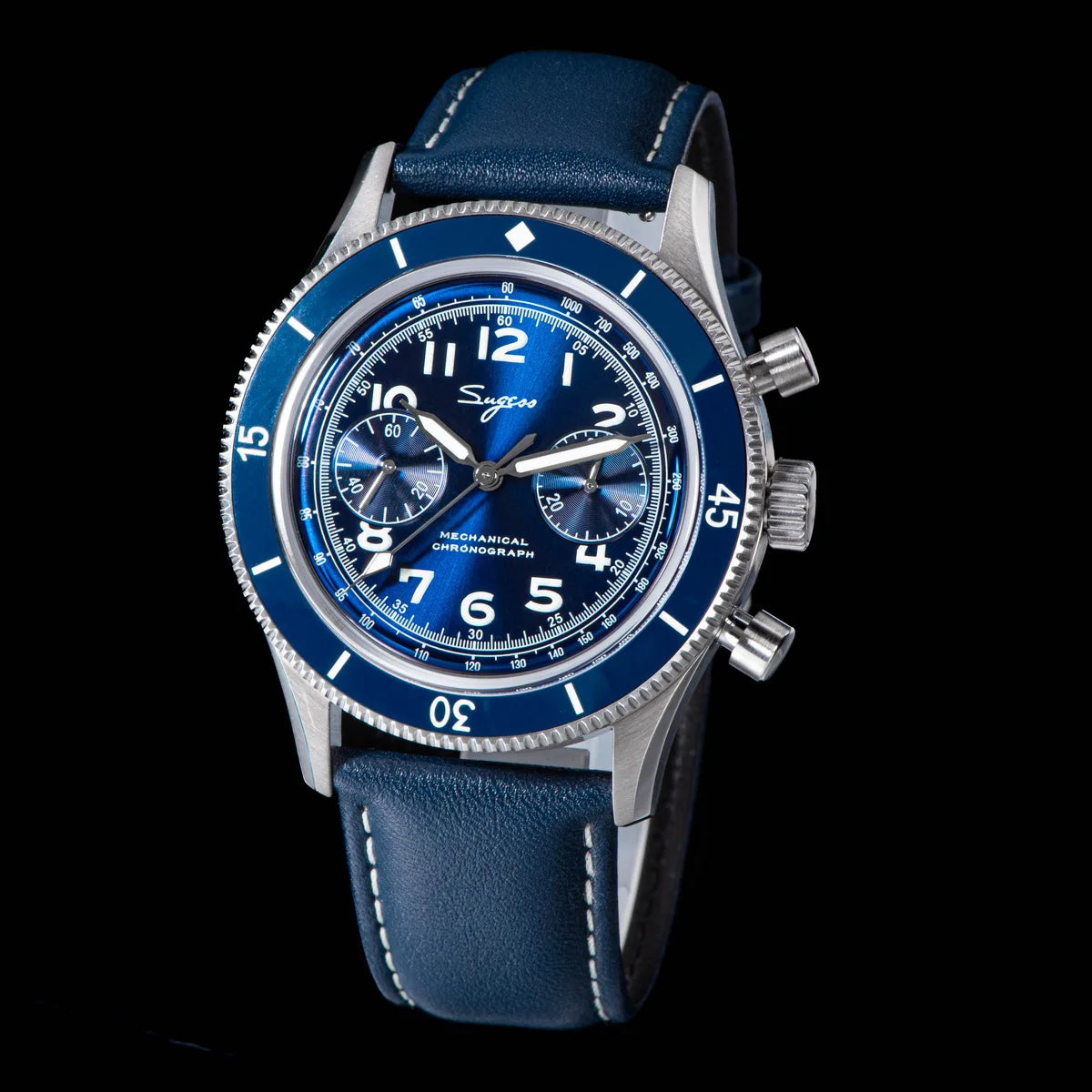 Sugess Watch 1963 Men Watches ST1901 Chronograph Luminous Mechanical Wristwatches Waterproof Crystal Sapphire Italian Leather