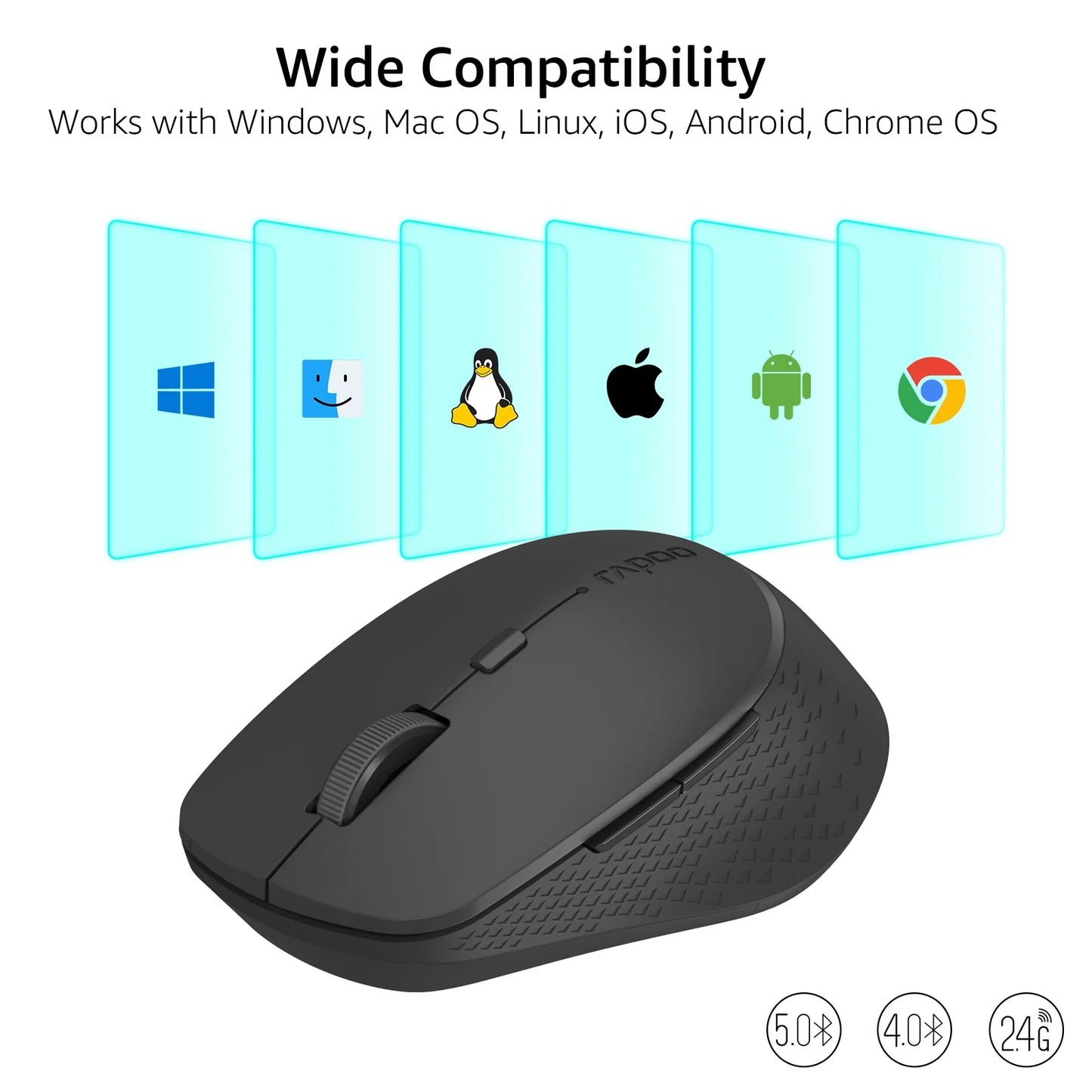 Rapoo M300G Silent Wireless Mouse 2400 DPI Multi-mode Bluetooth Mouse Portable Optical Mice Ergonomic Design Support 2 Devices