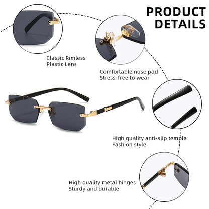 Mode Rimless Solglasögon Män Kvinnor Populära Ramlösa Solglasögon Man Kvinna Klassiska Små Fyrkantiga Sommar Resesolglasögon