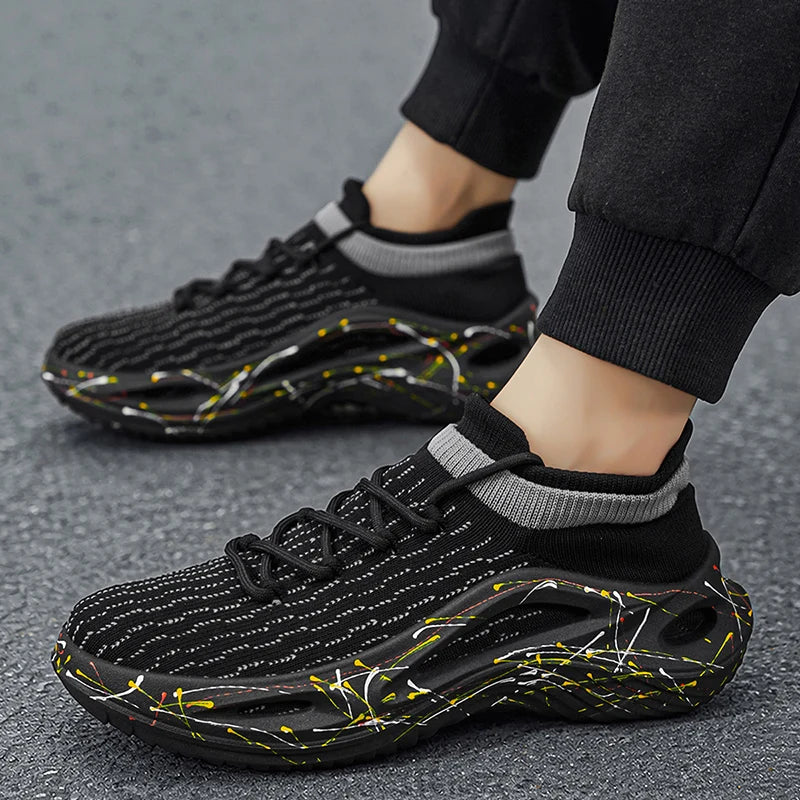 Men's Sports Shoes Soft Light Mesh Thick Sole Anti-Slip Tennis Shoes Spring New Fashion Lace-Up Outdoor Fitness Running Shoes