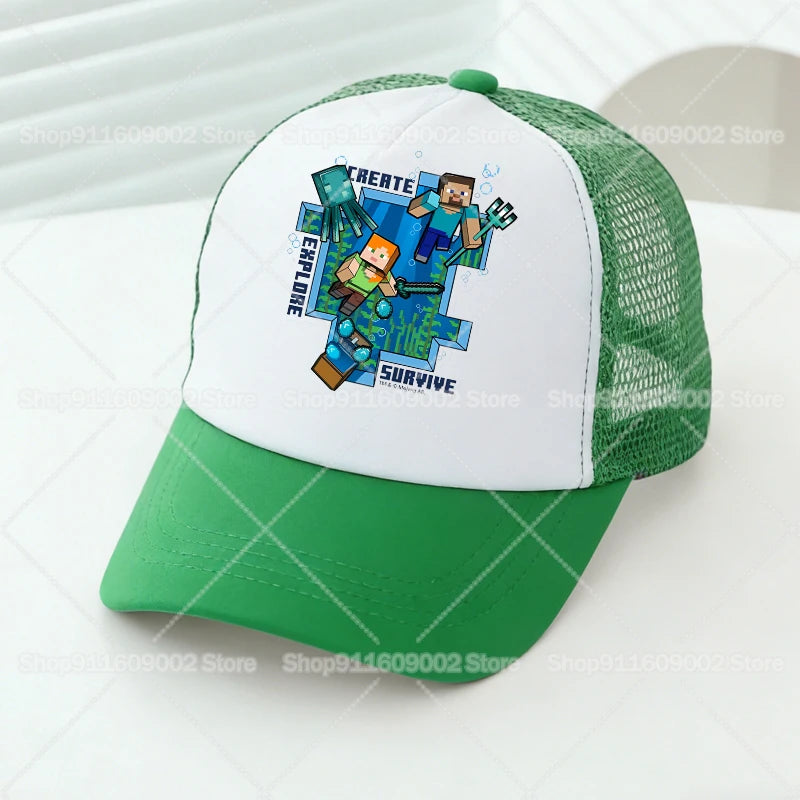 Baseballové čepice Minecrafted Mesh s kreslenými postavičkami – sportovní čepice pro dospělé a děti, pro chlapce i dívky, letní outdoorové čepice s kšiltem proti slunci, dárkové