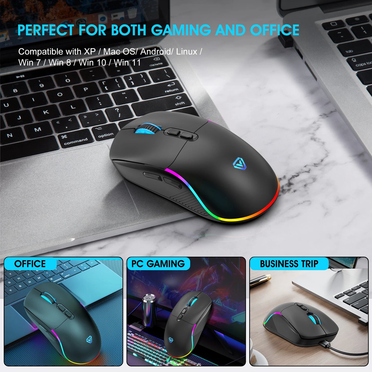 Tri-mode Mouse 2.4G Wireless/Bluetooth/Wired 6-speed DPI Adjustable 500mAh Battery RGB Lighting Esports Game Macro Office Mouse