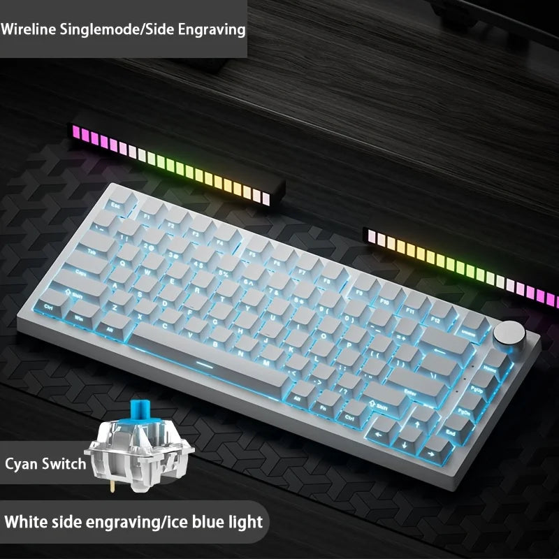 AK820 Wired Full-Key Hot-Swap Keyboard Removable USB Port White/Ice Blue Backlight Premium Sense Colorway