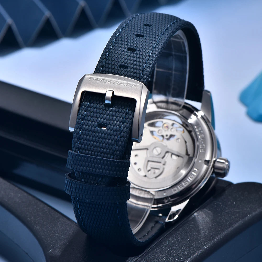 PAGANI DESIGN – Montre mécanique de luxe pour homme, 41 mm, verre saphir, bracelet en cuir, étanche, style pilote, avec tourbillon et phase de lune