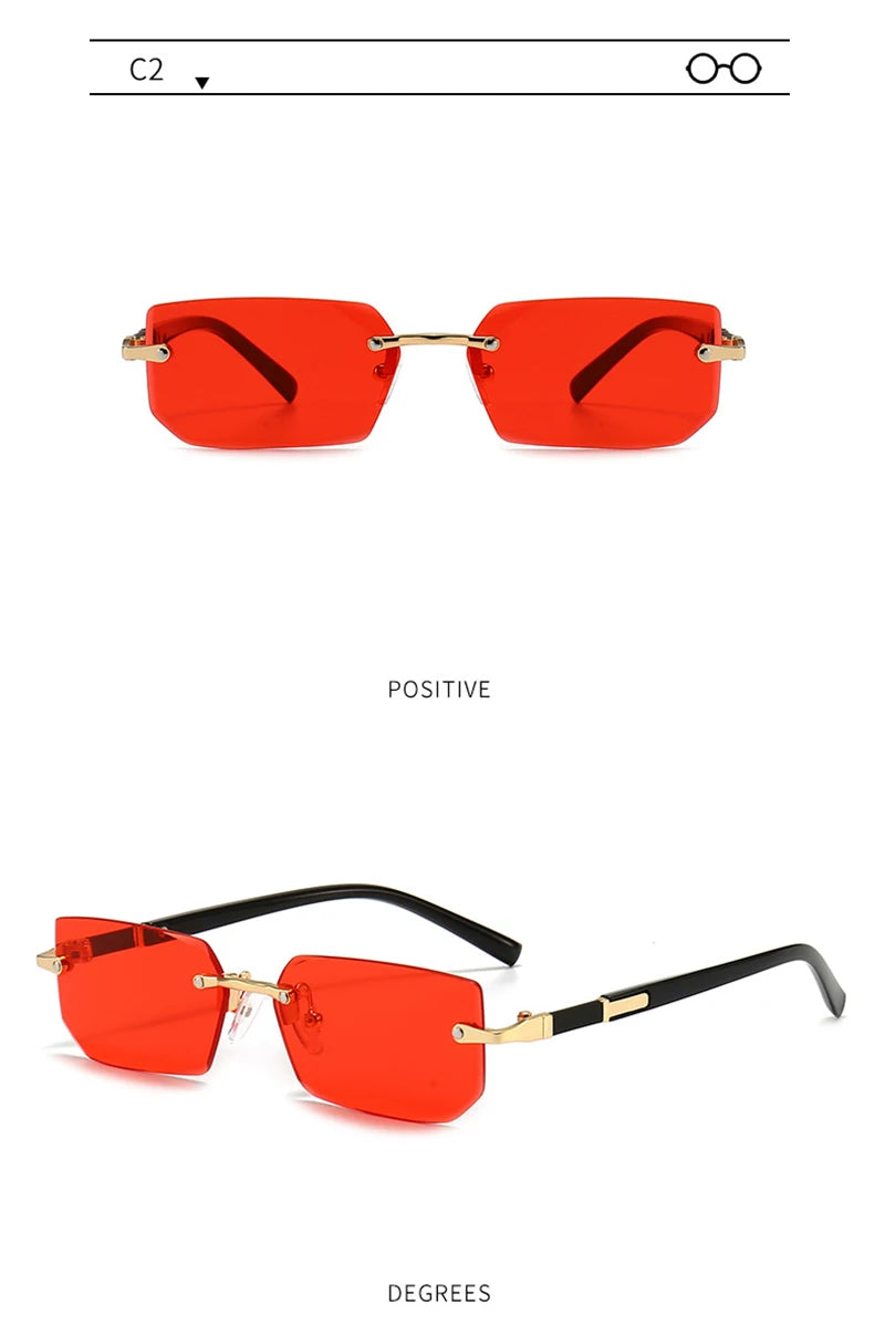 Mode Rimless Solglasögon Män Kvinnor Populära Ramlösa Solglasögon Man Kvinna Klassiska Små Fyrkantiga Sommar Resesolglasögon