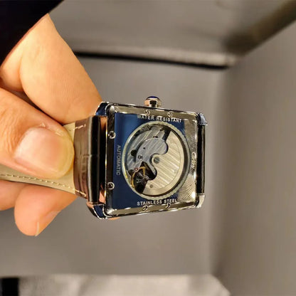 Luksusarmbåndsur til mænd – Mekanisk armbåndsur, elegant model fra et kendt mærke, firkantet urkasse i rustfrit stål, vandtæt – CARLTINY