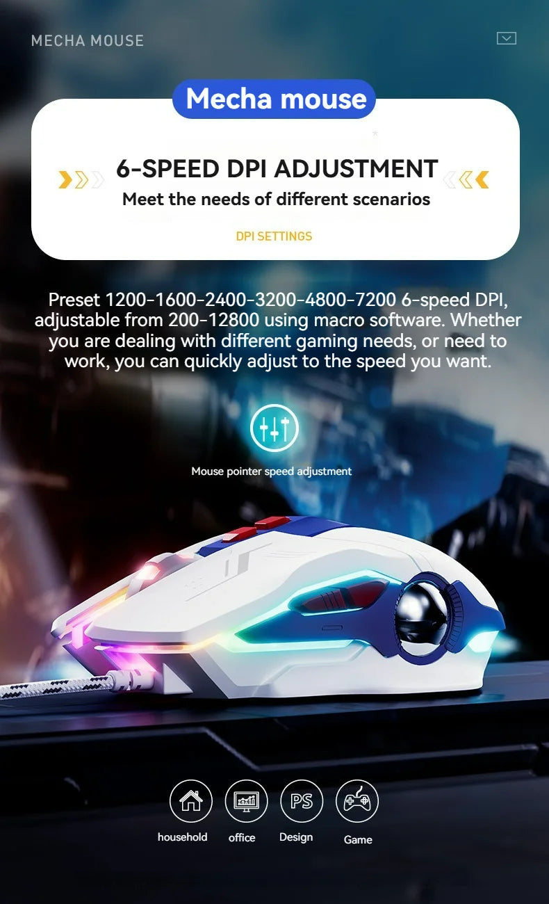 Inphic W9P Wired Mouse Mecha Style 12800DPI Adjustment RGB Lighting Effect Macro Programming E-sports Office Usb Mouse