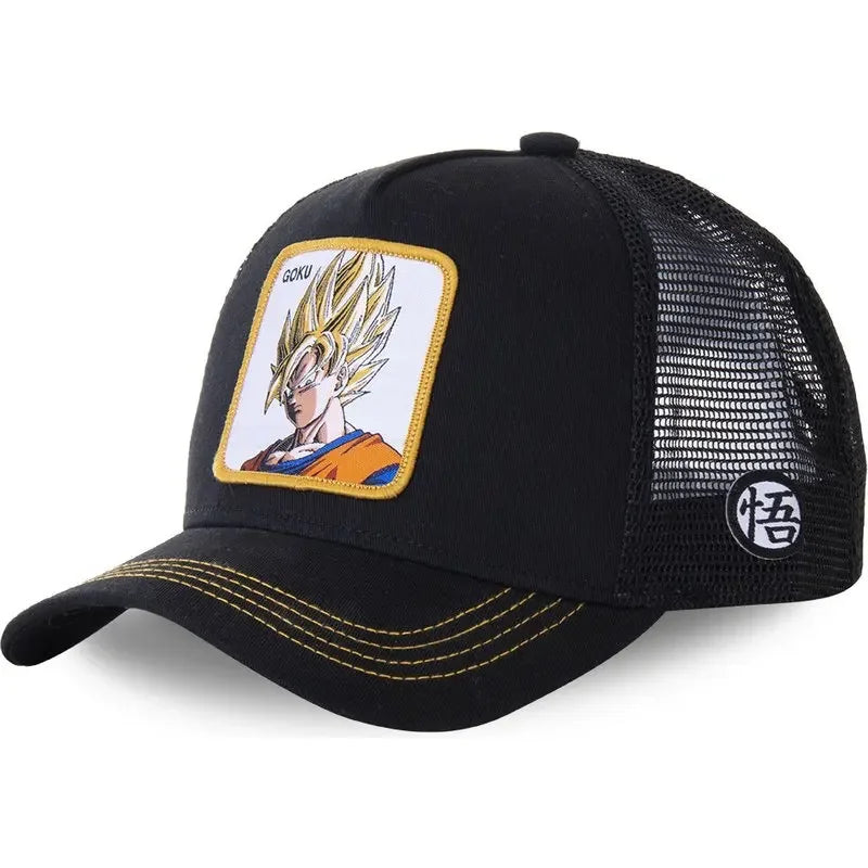 Casquette Dragon Ball Son Goku pour l'été : casquette de voyage à visière, pour homme, brodée, style hip-hop, visière pare-soleil, casquette trucker ajustable en maille