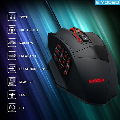 E-YOOSO RGB Wired Gaming Mouse Ergonomic Shape 16400 DPI Adjustable Mouse Support Macro Editing for Desktop Pc/Laptop Office