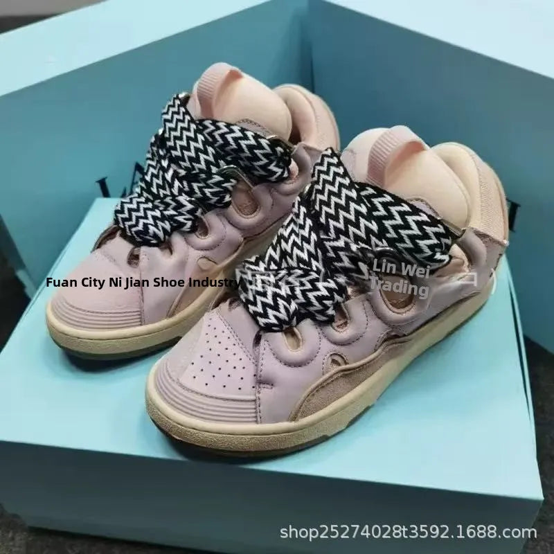 Comfortable High Heel Skate Shoes Thick-Soled Casual Sporty Dad Bag Shoes Vietnamese Cambodian New Style Knot-Tied Slip-On