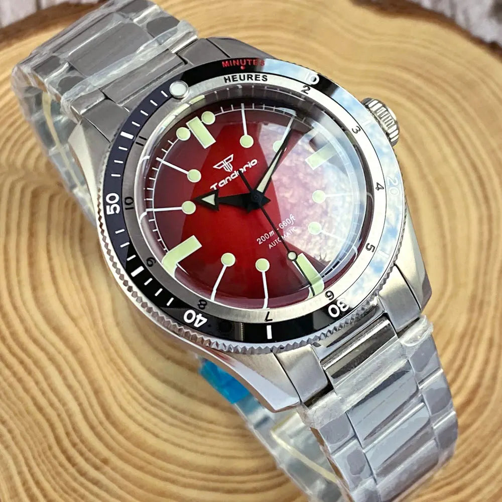 200M Water Resistant Mechanical Wristwatch Miyota 8215 Domed Sapphire Glass 120 clicks Bezel Steel Band Luminous Marks