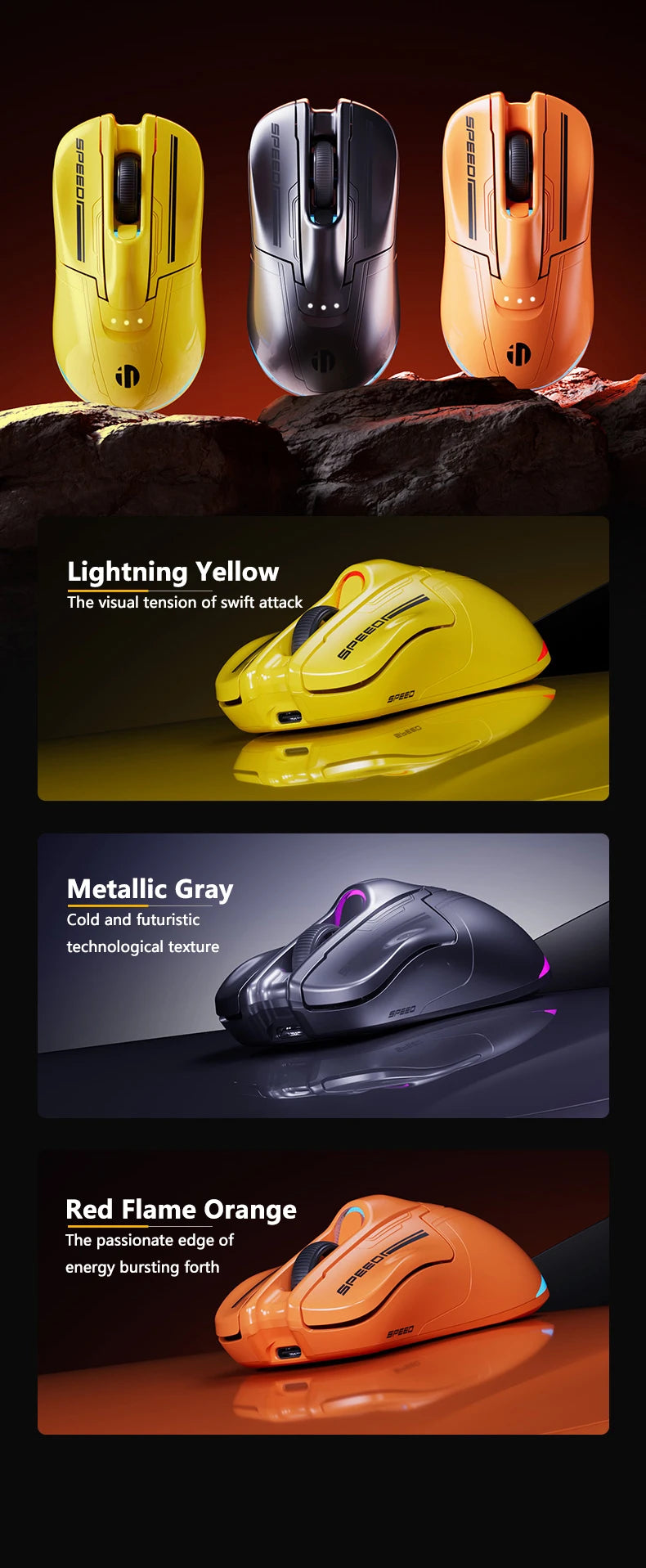 INPHIC Super Racing Car Series Wireless Bluetooth Gaming Mouse 500mA Battery Level Display Light Effect Customization