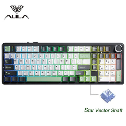 AULA F99PRO Gaming Mechanical Keyboard 99 Key Three Mode Wireless Hot Swappable Gasket Structure Custom Keyboard with Media Knob