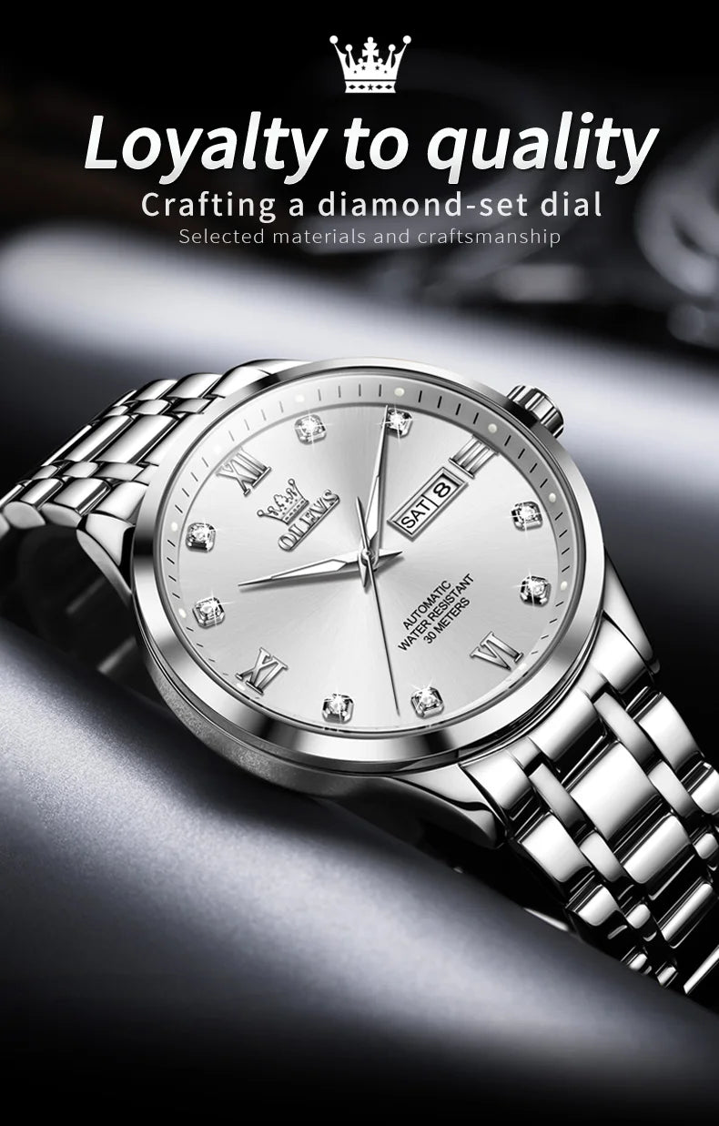 OLEVS 9946 Brand Original Man Watch Dual Calendar Diamond Scale Luxury Automatic Mechanical Watch for Men Business Wristwatches