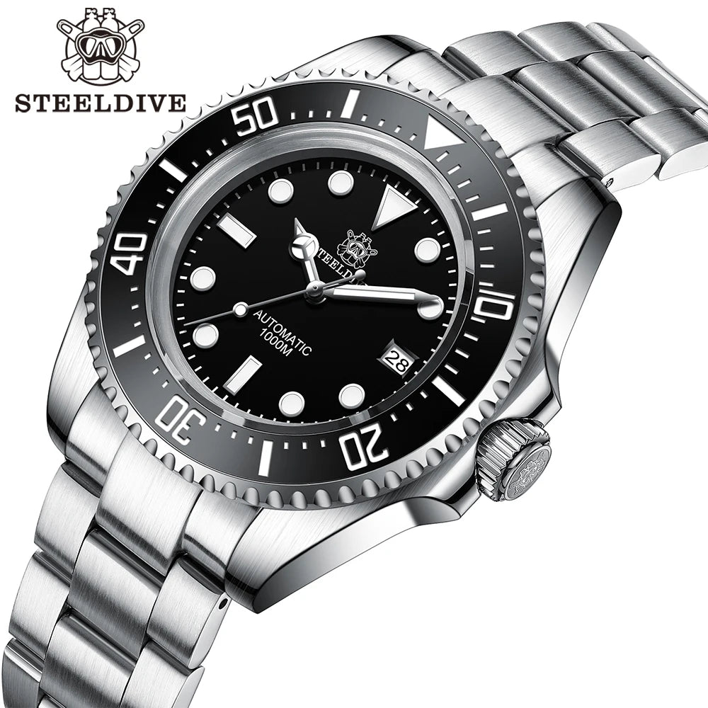 SD1964 STEELDIVE 1000M Waterproof 45.4MM Big Water Ghost Watch For Men Super BGW9 Blue Luminous Dive Watch with Valve