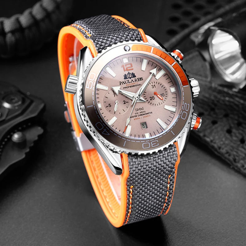Classic Luxury Men Automatic Watch Multifunction Mechanical Wristwatch Rubber Strap Waterproof Week Date Watches Reloj Hombre