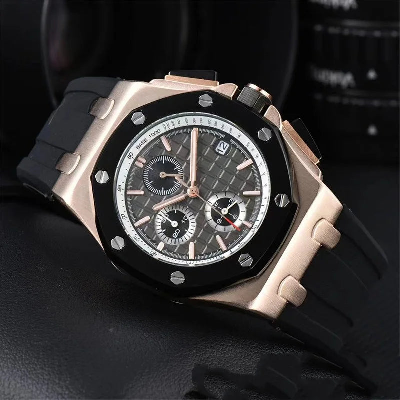 Men's Chronograph Sport Watch Date Display Luxury Chronograph Wristwatch Sport & Business Casual Watch with Rubber Strap