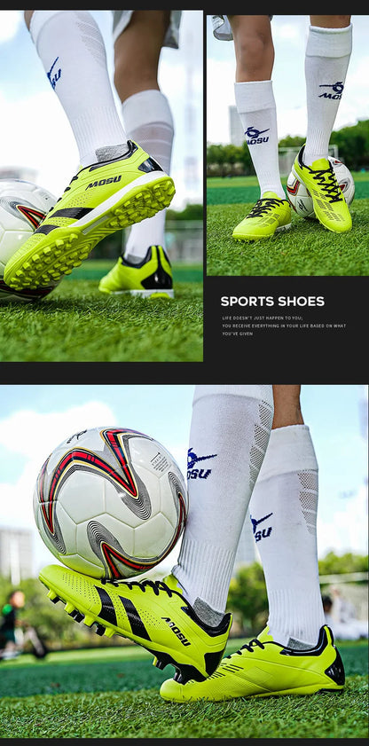 Nuove scarpe da calcio da uomo e donna, scarpe sportive per interni ed esterni con tacchetti lunghi e spezzati per allenamento su tappeto da calcio