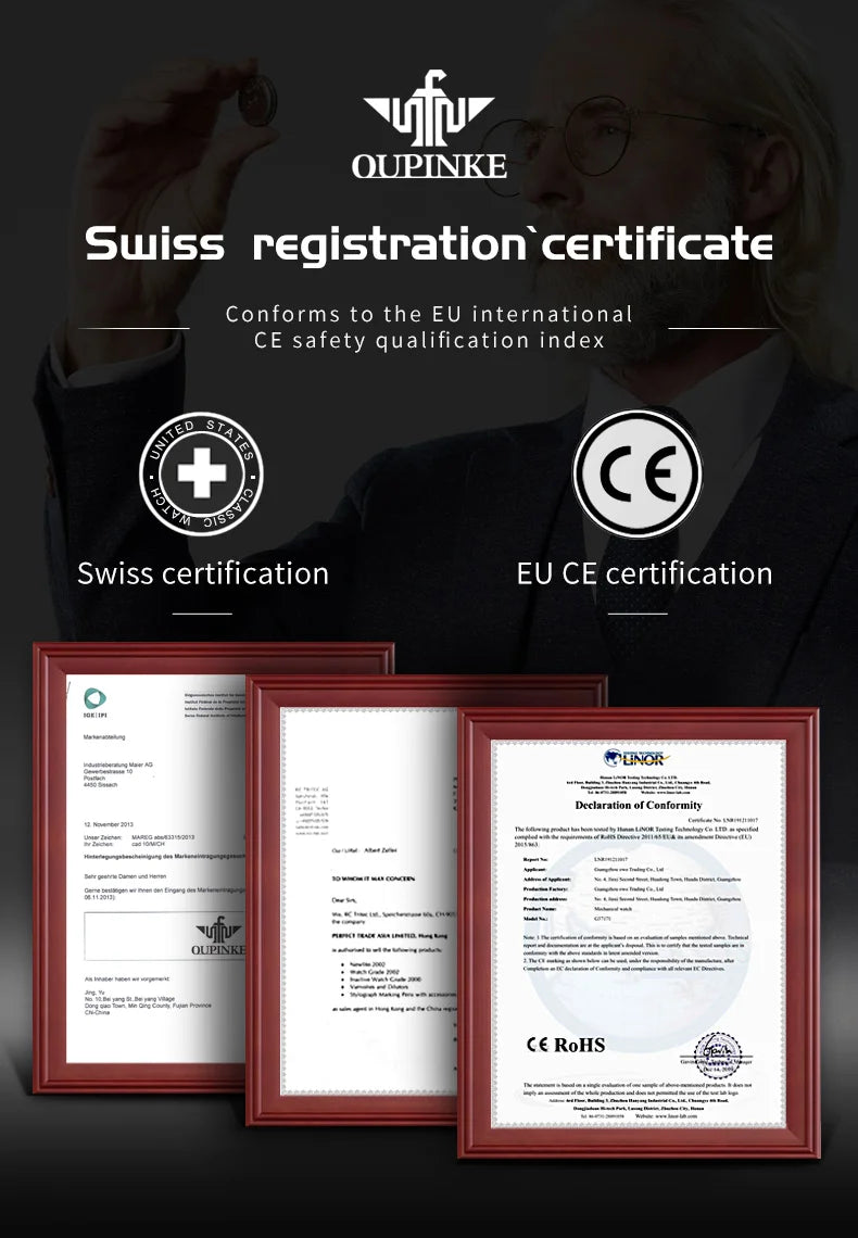 OUPINKE Men's Watches Classic Luxury Tonneau Dial Top Brand Original Automatic Mechanical Wristwatch Silicone Strap Sapphire New