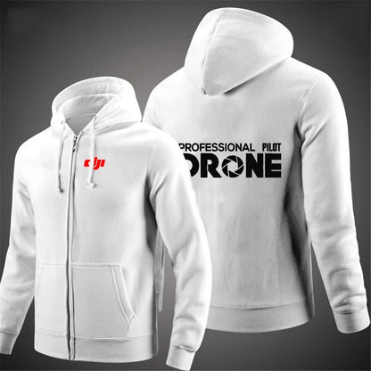 Dji Professional Pilot Drone Spring Autumn Casual Men's Solid Color Zipper Pullover Hoodie Coats Sportswear Fashion Long Sleeve