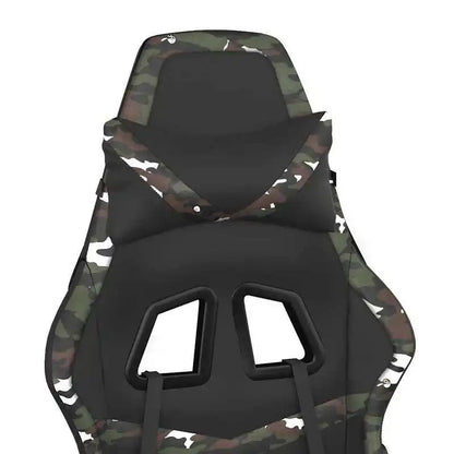 Gaming Chair Massage Footrest Black & Camouflage 67X64X116-127 cm in Imitation Leather, 360 Adjustable Reclining Seat ° Load Capacity 110 kg