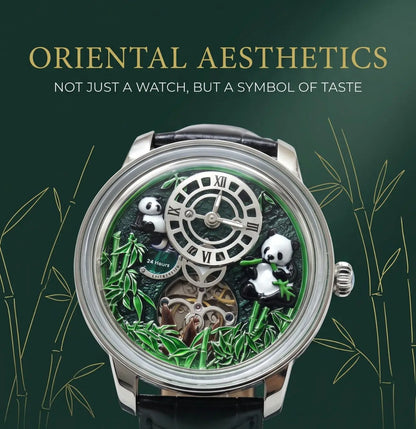 MechJazz Luxury Artisan Panda Dial Mechanical Watch, Skeleton Automatic Movement, Cowhide Leather Strap, Men's Wristwatch