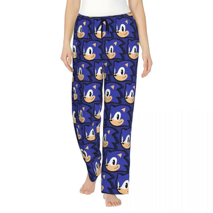 Custom Women Soniced Pajama Pants Printed Hedgehog Game Sleep Sleepwear Bottoms with Pockets