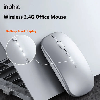 Inphic M1P Wireless Silent Office Mouse Ultra-Thin Portable USB Interface Battery Power Display TYPE-C Charging Wireless Mouse