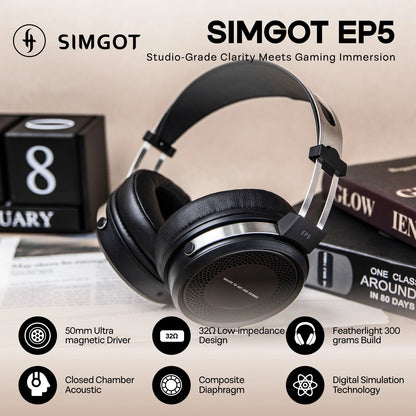 SIMGOT EP5 High-Performance 50mm Dynamic Driver Headphones with Low-Impedance, High-Sensitivity Design