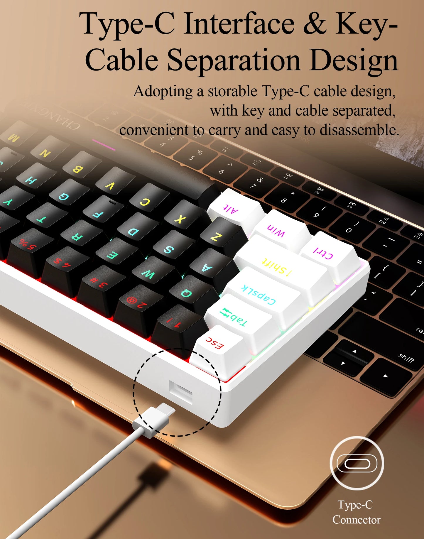 60% Compact Wired Mechanical Keyboard 61 Keys RGB Backlight Red Switch Ergonomic Small Portable for Office Computer Windows Tabl
