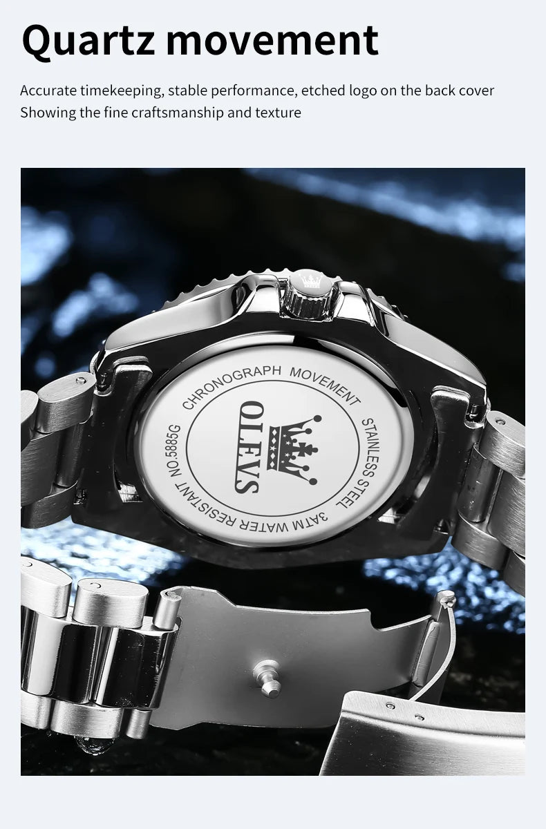 OLEVS 5885 Man Watch Original Brand Waterproof Quartz Watch Stainless Steel Strap Automatic Date Mens Gifts Watches For Man