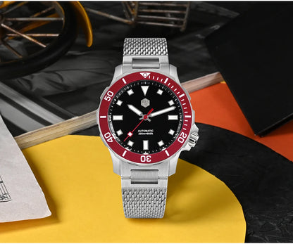 San Martin Original Design Diver 39.5mm V2 Men Watch NH35 Automatic Mechanical Watch Milanese Bracelet Waterproof 200m Luminous