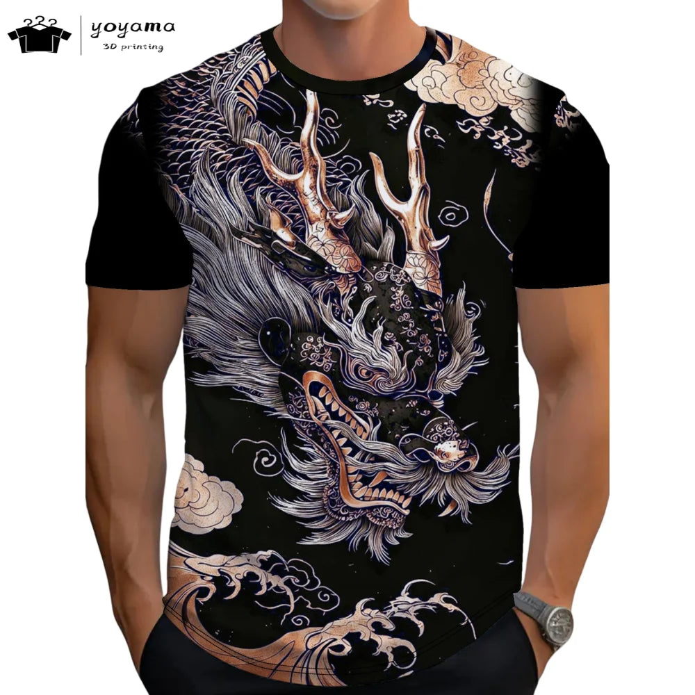 Men's t-shirts Dragon Pattern Short Sleeve Tee Fashion Street O-Neck Top Trend Animal 3D Printing Loose Versatile Men's Clothing