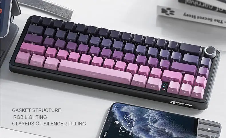 Teclado mecánico inalámbrico Attack Shark X66 con diseño compacto 65%, retroiluminación RGB, montaje gasket, hot swap, Bluetooth, USB-C, PBT y batería de gran capacidad