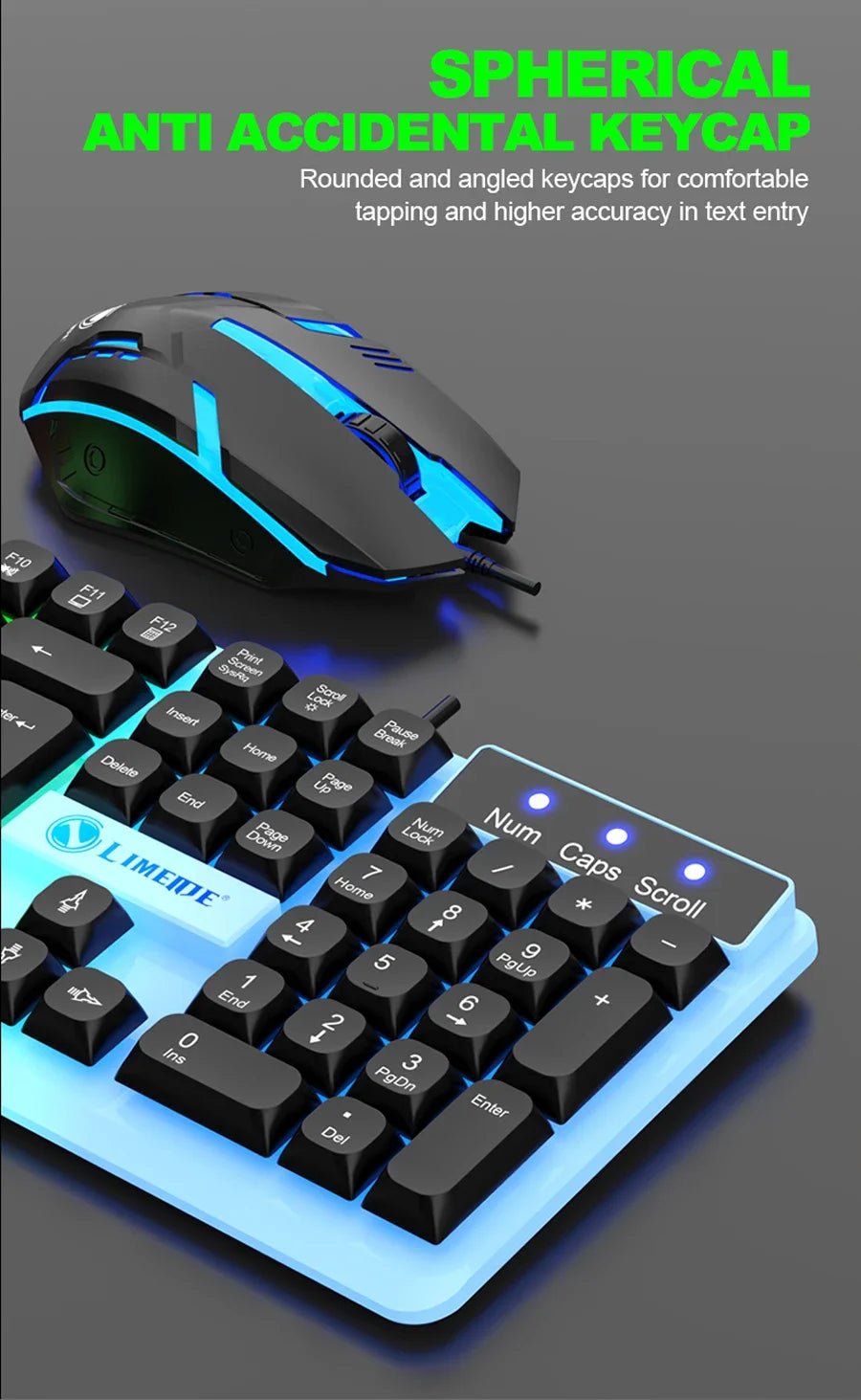 NG GTX350 Set tastiera e mouse gaming per computer e laptop con retroilluminazione, kit gamer LED cablato USB, GTX350 - Nero