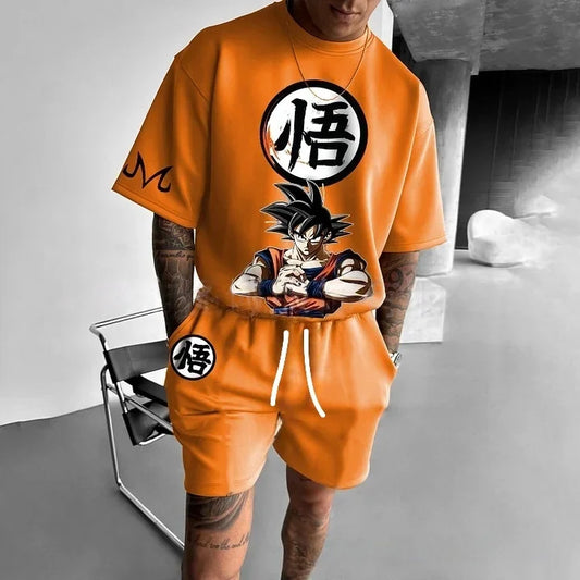 2026 dětská dvoudílná letní souprava Cartoon Dragon Ball: tričko a šortky pro chlapce, tričko + šortky / plážové kalhoty