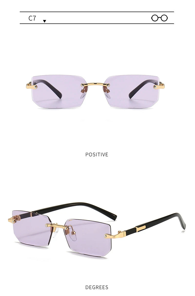 Mode Rimless Solglasögon Män Kvinnor Populära Ramlösa Solglasögon Man Kvinna Klassiska Små Fyrkantiga Sommar Resesolglasögon