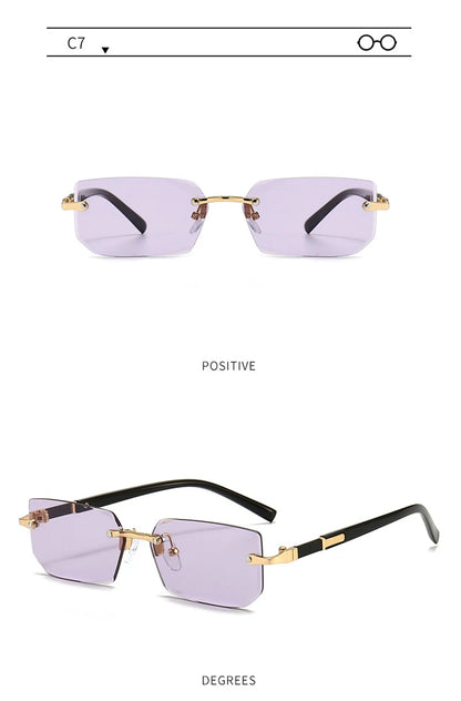 Mode Rimless Solglasögon Män Kvinnor Populära Ramlösa Solglasögon Man Kvinna Klassiska Små Fyrkantiga Sommar Resesolglasögon