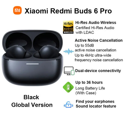 Xiaomi Redmi Buds 6 Pro Wireless Bluetooth Earphone, Hi-Res Audio with LDAC,Up to 55dB Active Noise Cancelling Wireless Earphone