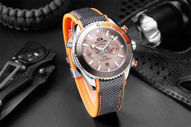 Classic Luxury Men Automatic Watch Multifunction Mechanical Wristwatch Rubber Strap Waterproof Week Date Watches Reloj Hombre
