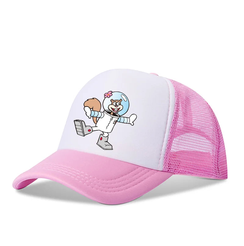 Sød SpongeBob-baseballkasket i anime-stil, rund, til børn, drenge, piger og voksne, til sport og fritid, med solskærm, justerbar, film- og tegneseriefigur, med skygge og netforing