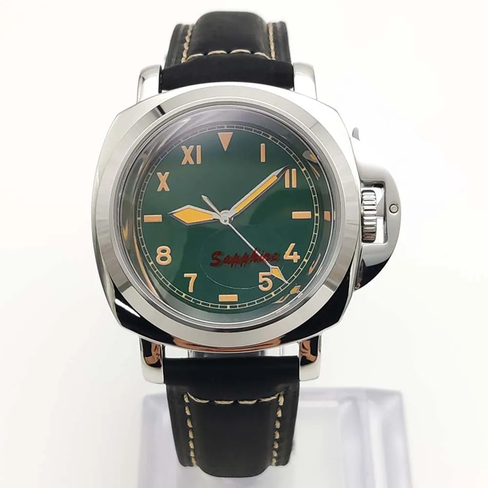 Parnsrpe Men's Automatic Mechanical NH35 Watch Polished Case Sapphire Glass Leather Strap 40mm Men's Watch