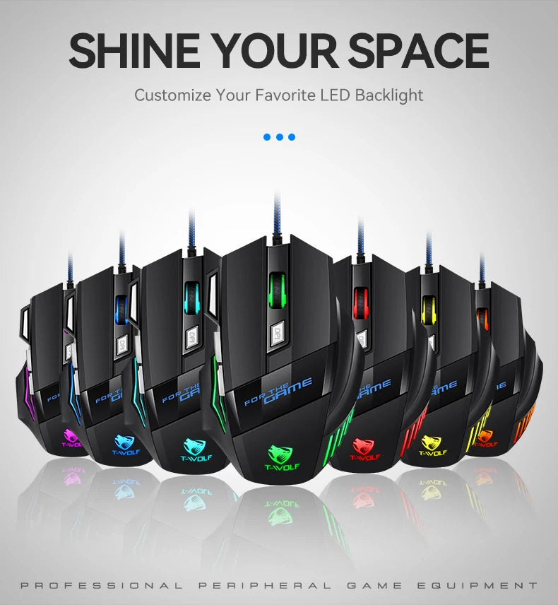 T-WOLF Wired Gaming Mouse 7-Button RGB Backlit Ergonomic Mechanical Mouse for PC Gamer