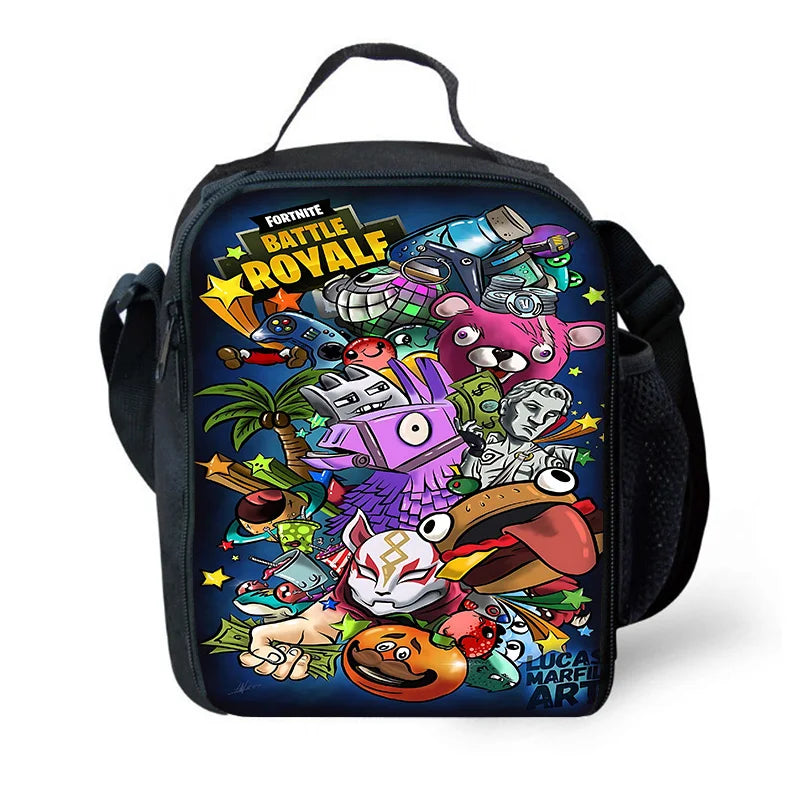 Kinder-Rucksack-Set im angesagten Gaming-Design mit Lunchbag und Federmäppchen, große Kapazität, Schultaschen für Jungen und Mädchen, ideales Geschenk F-FortniteS