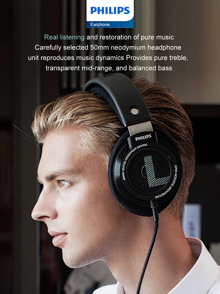 Philips SHP9500 Headphone HiFi Stereo Wired Earphone Computer Online Learning Earbuds Esports Game 3.5mm 6.3mm Universal Headset