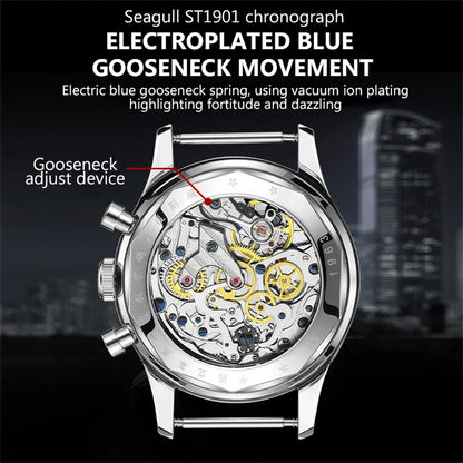Red Star Panda Mens 1963 Chronograph Mechanical Wristwatch Seagull st1901 Movement Gooseneck 40mm Luminous Sapphire Pilot Watch