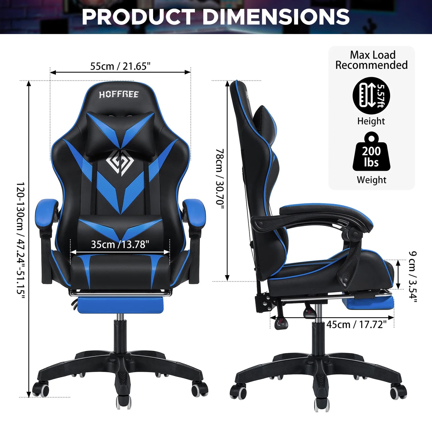 Gaming Chair with Massage Ergonomic Computer Chair Footrest and Lumbar Support Reclining PC Game Chair Adjust Armrest Headrest